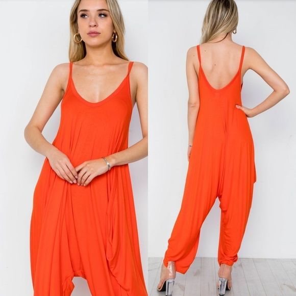 Orange Red Baggy Jumpsuit - Picture 2 of 4